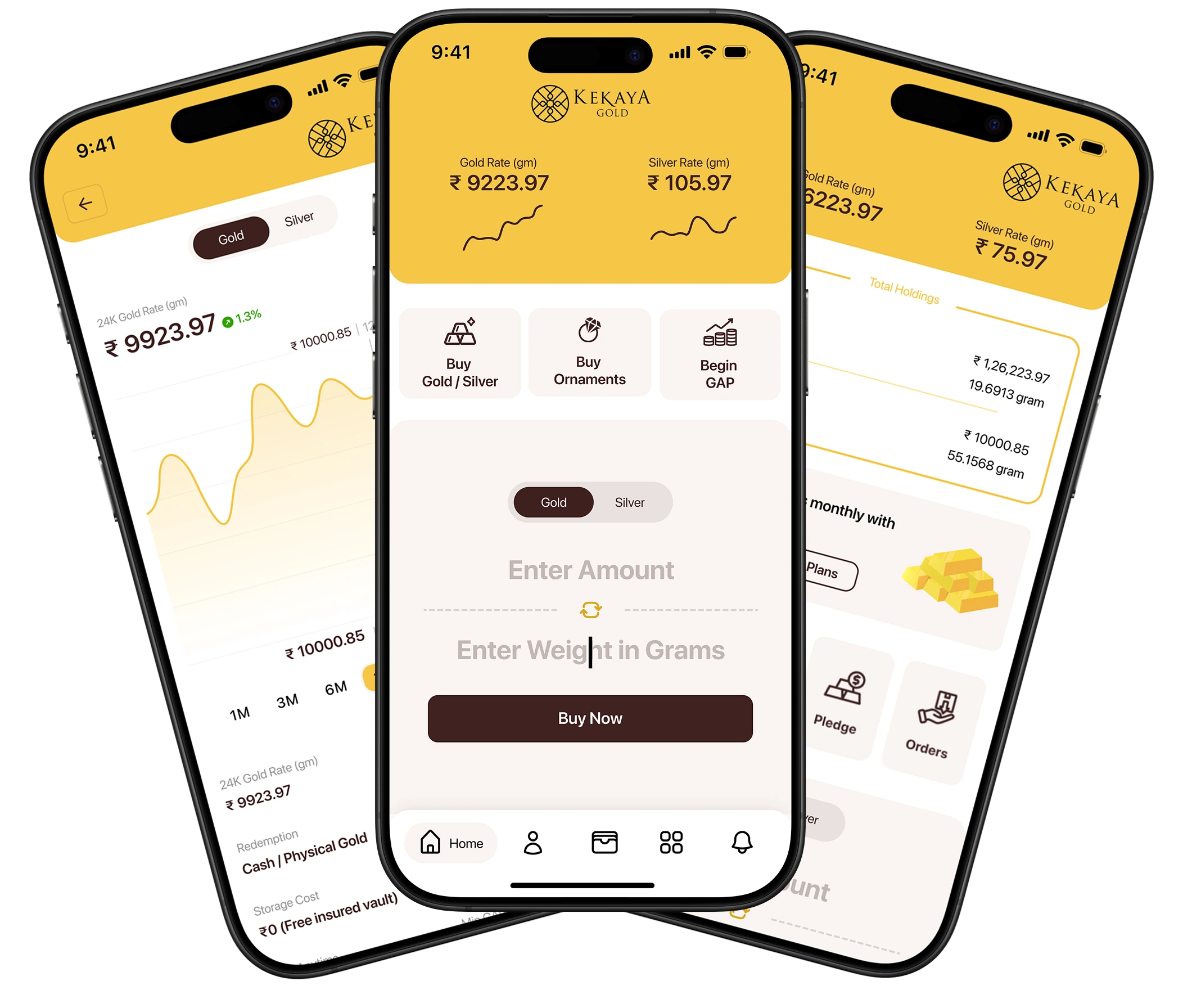 Kekaya app on three phones